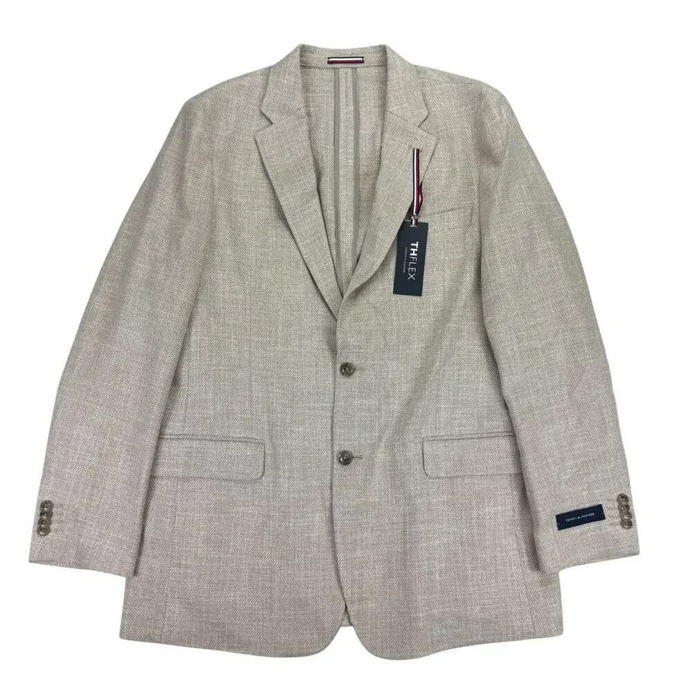 Tommy Hilfiger Mens TH Flex Gene Modern Fit Sport Coat Tan 42L